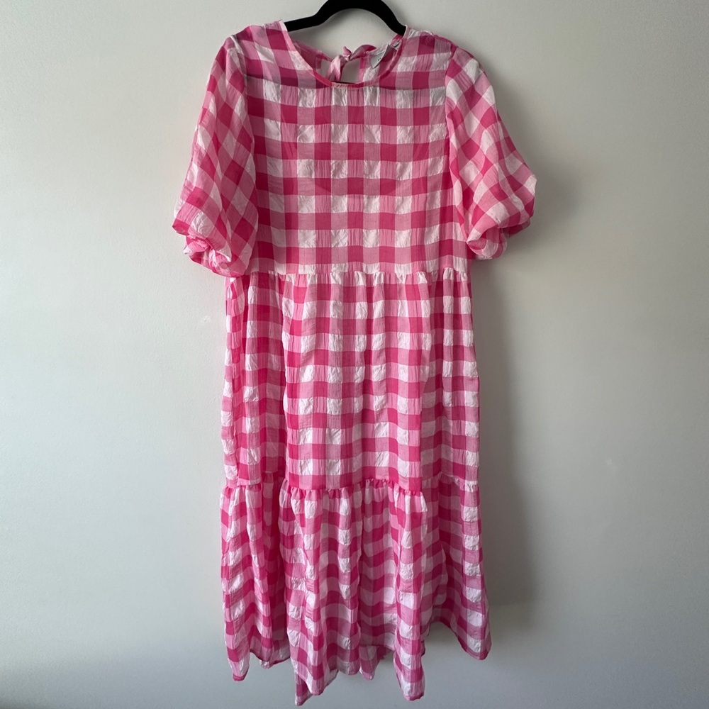 Ichi pink gingham midi dress- Anthropologie